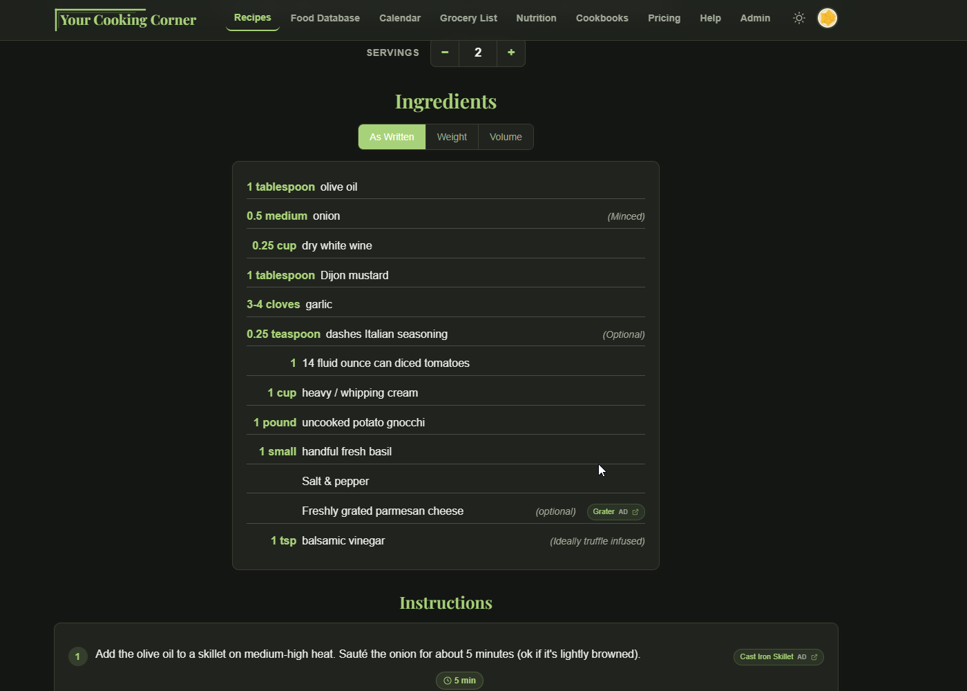 Your Cooking Corner — app screenshot