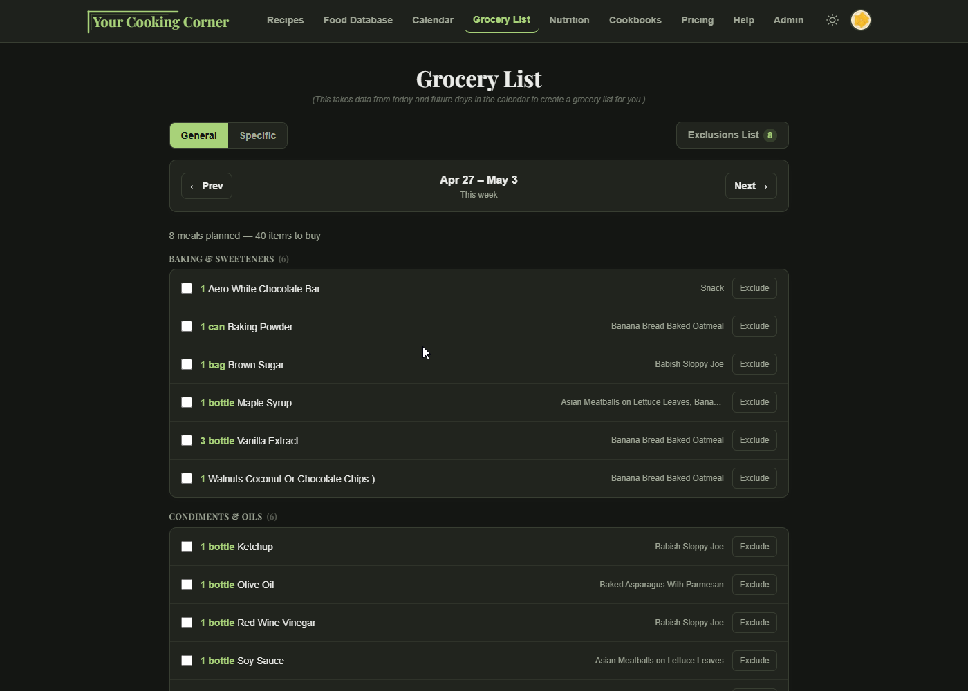 Your Cooking Corner — app screenshot